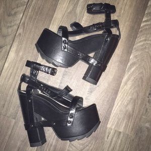 YRU Nightcall Platform heels, Black vegan leather.